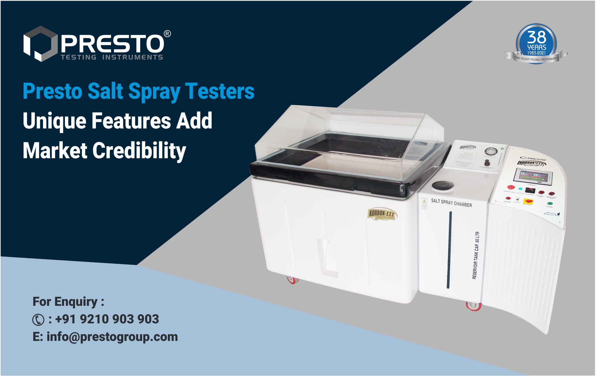 Presto Salt Spray Testers Unique Features Add Market Credibility